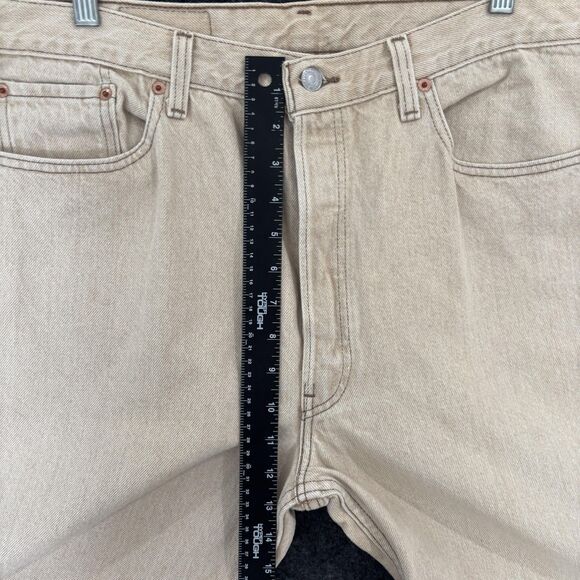 Levis 501 Jeans Men's 38x34 Beige Straight Leg Button Fly Denim 5 Pocket - Picture 10 of 11